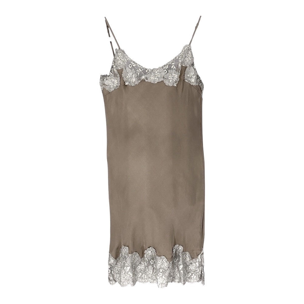 Gold Hawk Silk Lace Trim Slip Dress GH293 Warm Grey XS New